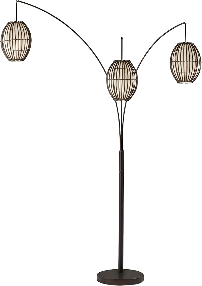 Adesso 3-Light Floor Lamp, Antique Bronze, Adjustable Height, 82” | Maui 60W Arc Floor Lamp with Movable Shades and Rotary Switch for Bedroom, Living Room,...