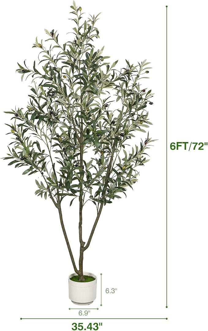 LuceAlberi Artificial Olive Tree 6FT Faux Indoor with Planter&Cotton Basket | Tall Olive Trees Large Fake Plants Realistic Branches Natural Wood Trunk...