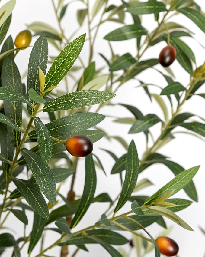 LuceAlberi Artificial Olive Tree 6FT Faux Indoor with Planter&Cotton Basket | Tall Olive Trees Large Fake Plants Realistic Branches Natural Wood Trunk...