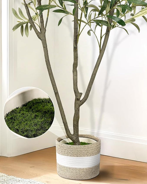 LuceAlberi Artificial Olive Tree 6FT Faux Indoor with Planter&Cotton Basket | Tall Olive Trees Large Fake Plants Realistic Branches Natural Wood Trunk...