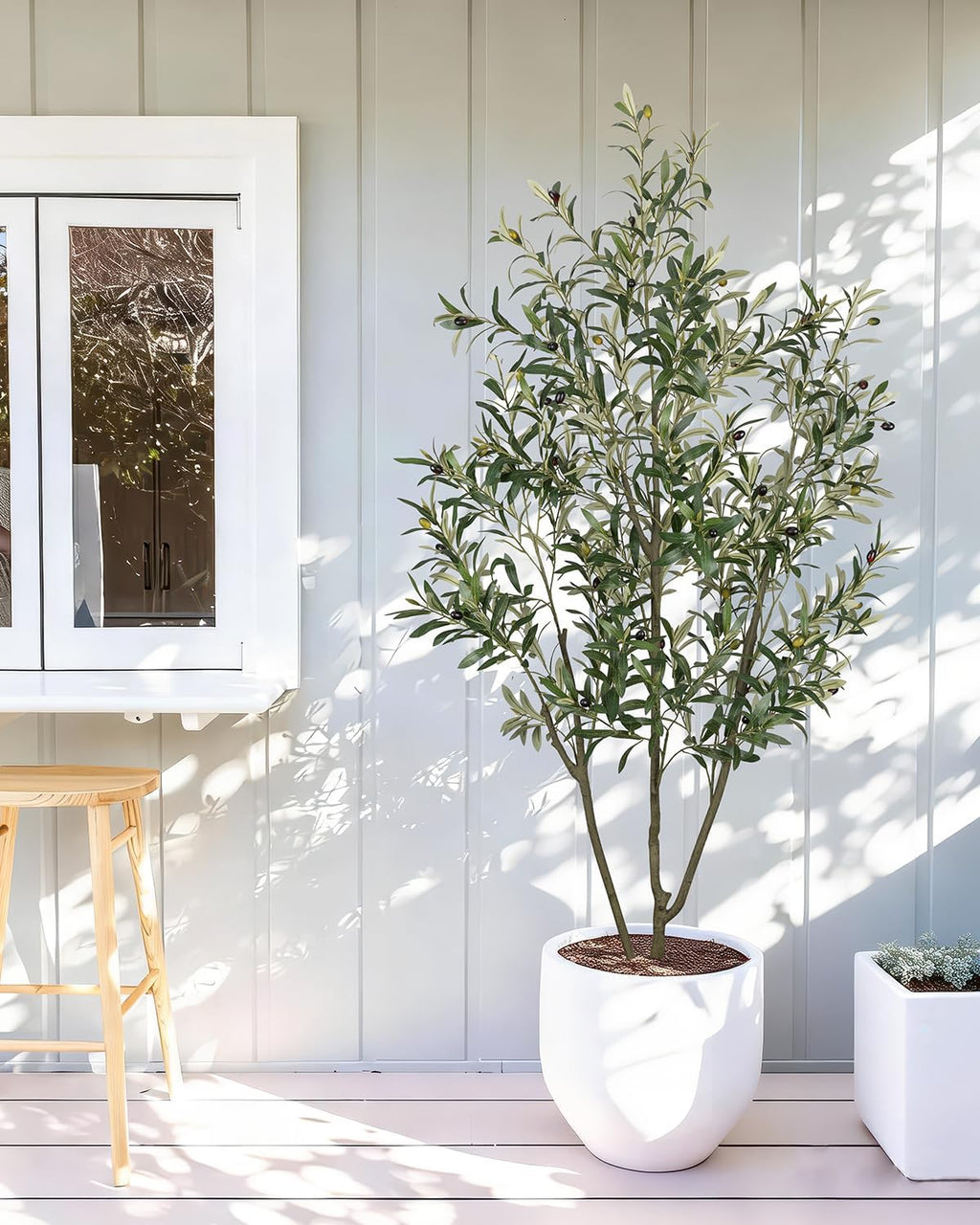 LuceAlberi Artificial Olive Tree 6FT Faux Indoor with Planter&Cotton Basket | Tall Olive Trees Large Fake Plants Realistic Branches Natural Wood Trunk...