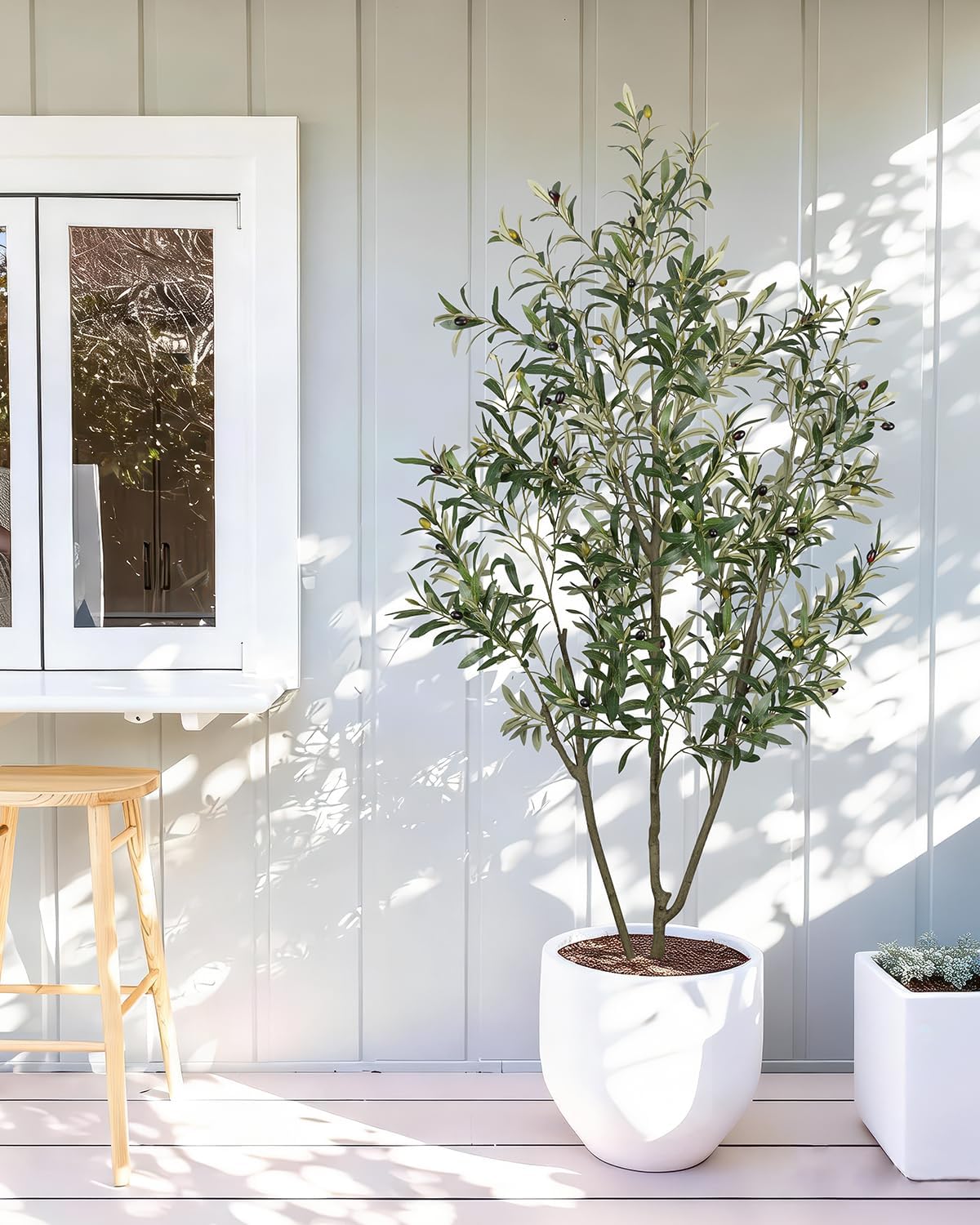 LuceAlberi Artificial Olive Tree 6FT Faux Indoor with Planter&Cotton Basket | Tall Olive Trees Large Fake Plants Realistic Branches Natural Wood Trunk...