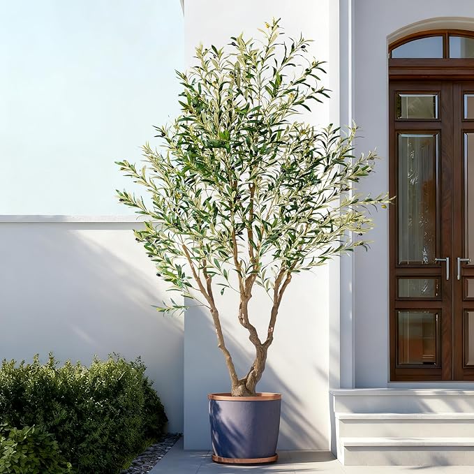 8ft Faux Olive Tree with Pot & Moss Artificial Olive Plant Fake Olive Tree for Home Decor, Large Indoor Artificial Trees Faux Plants Indoor Durable.