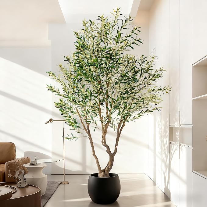 8ft Faux Olive Tree with Pot & Moss Artificial Olive Plant Fake Olive Tree for Home Decor, Large Indoor Artificial Trees Faux Plants Indoor Durable.