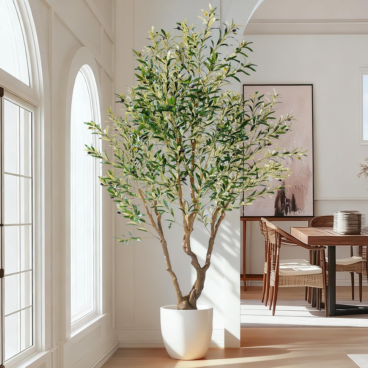 8ft Faux Olive Tree with Pot & Moss Artificial Olive Plant Fake Olive Tree for Home Decor, Large Indoor Artificial Trees Faux Plants Indoor Durable.