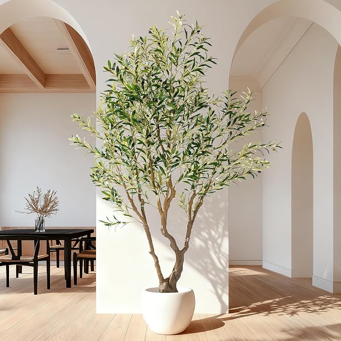 8ft Faux Olive Tree with Pot & Moss Artificial Olive Plant Fake Olive Tree for Home Decor, Large Indoor Artificial Trees Faux Plants Indoor Durable.