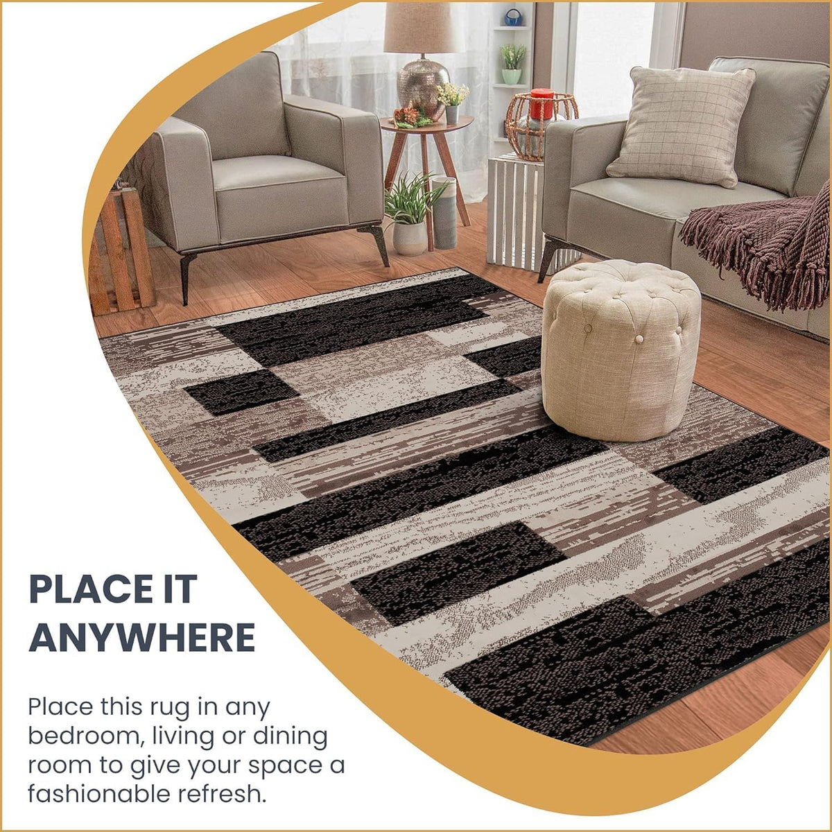 SUPERIOR Rockwood Modern Geometric Indoor Area Rug, 12'x18', A Chocolate | Machine Washable Foldable Rugs, Flexible Cotton Backing, For Bedroom,.