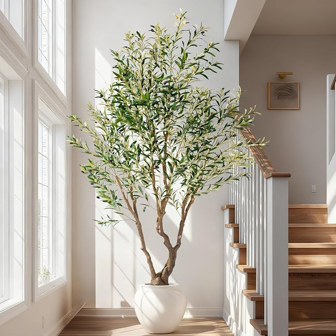 8ft Faux Olive Tree with Pot & Moss Artificial Olive Plant Fake Olive Tree for Home Decor, Large Indoor Artificial Trees Faux Plants Indoor Durable.