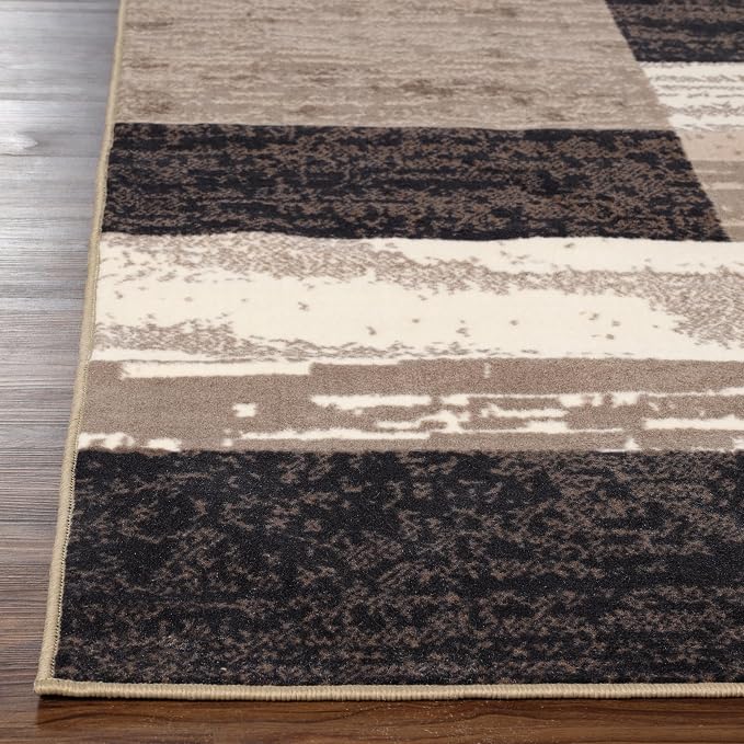 SUPERIOR Rockwood Modern Geometric Indoor Area Rug, 12'x18', A Chocolate | Machine Washable Foldable Rugs, Flexible Cotton Backing, For Bedroom,.